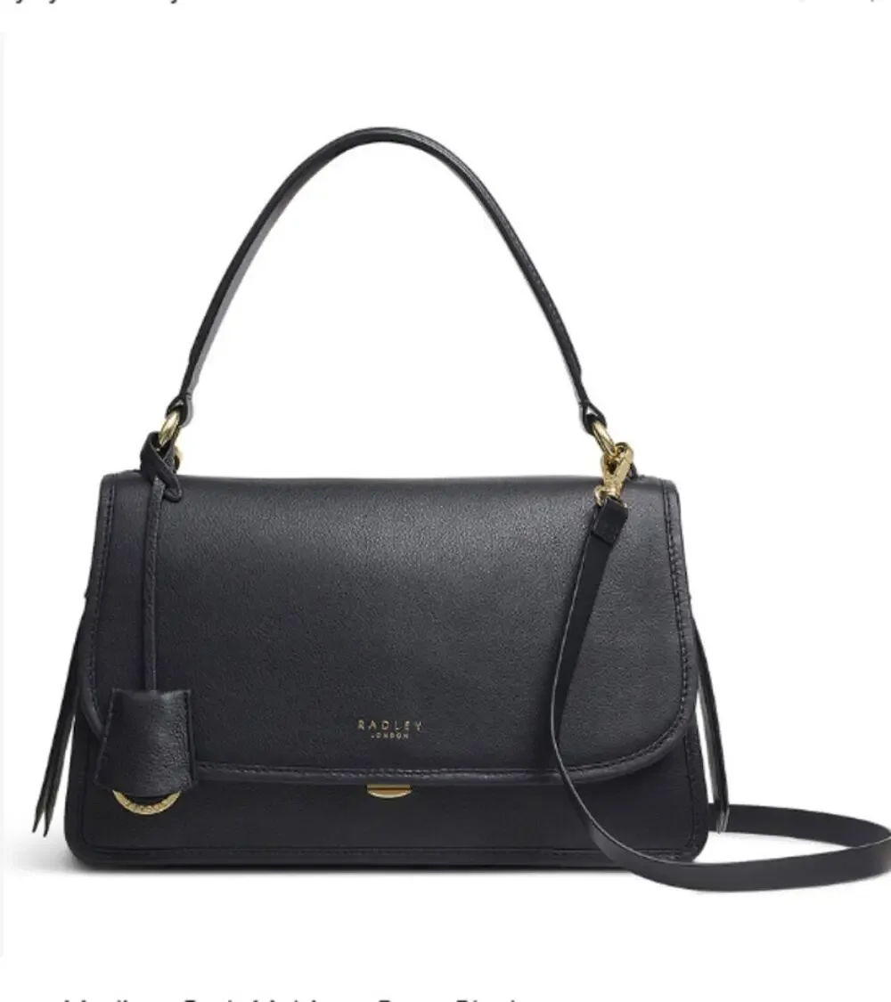 Radley London Cording Street Medium Grab Satchel Bag Purse Black Leather
